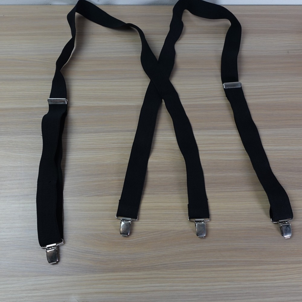 Suspender Mens Formal Black Clip On X Back Adjustable Strap Stretch Elastic